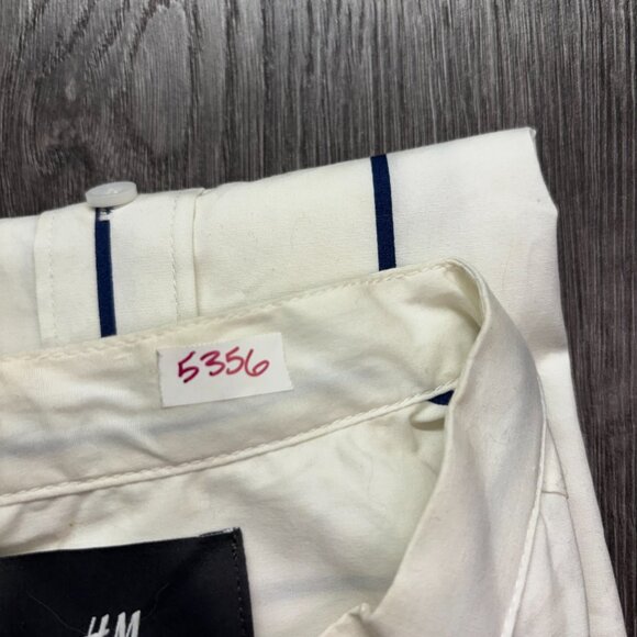 H&M Muscle Fit Striped Button Shirt White Collarless New NWT - Picture 8 of 8